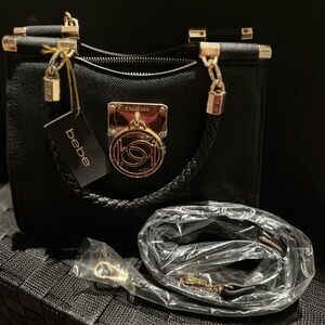 Bebe Black Handbag with Gold Details